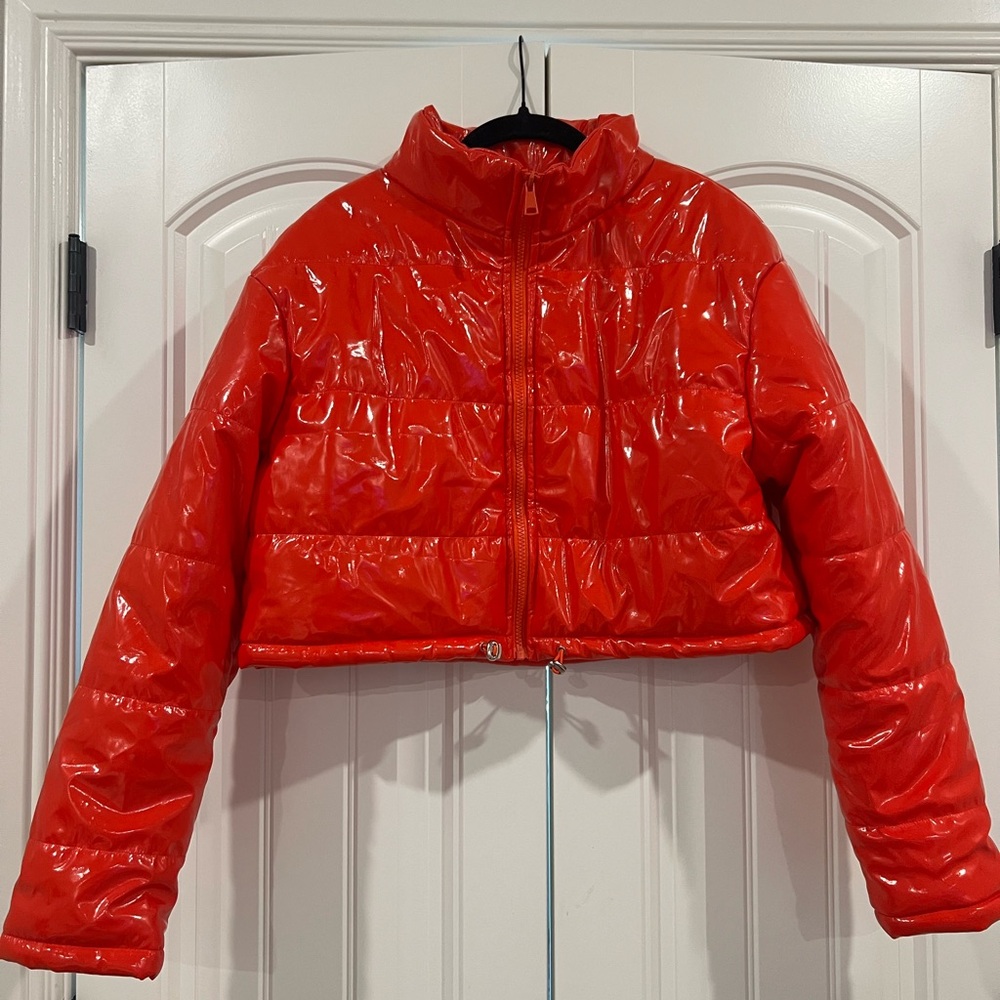 Red/Orange Cropped Puffer Jacket
